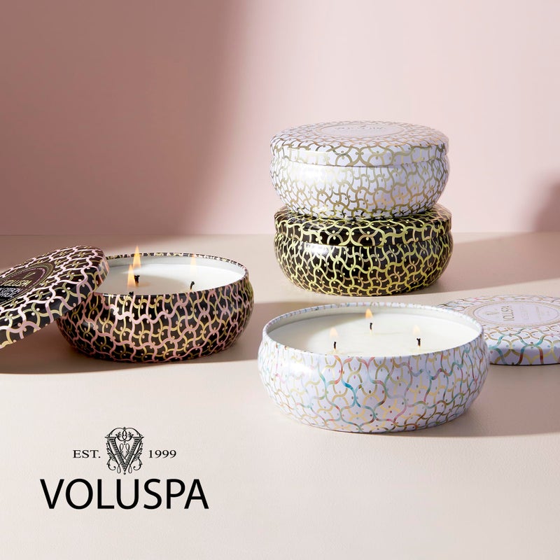 Voluspa Panjore Lychee, 3 Wick Tin Candle, 12 ounce, 40 Hour Burn Time, Coconut Wax for Clean Burning, Handcrafted in the USA - Image 3